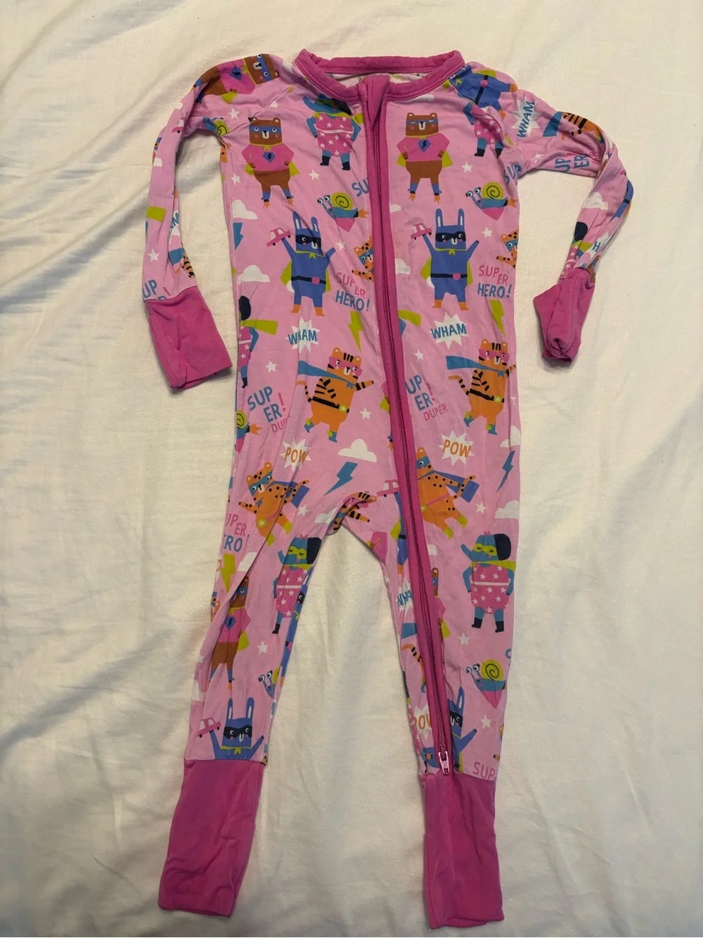 Little Sleepies Pink Superhero One-Piece Zippy Pajamas
